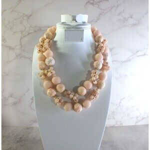 VTG Double Strand Chunky Beaded Necklace Pink Sequins Japan 17.5"  READ
